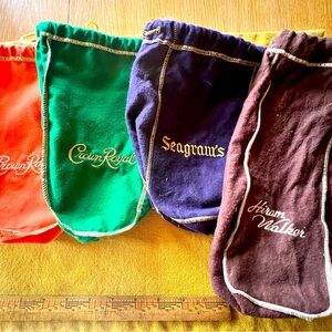 Vtg 1950s Seagrams & Hiram Walker Bags + 2 New Crown Royal totes